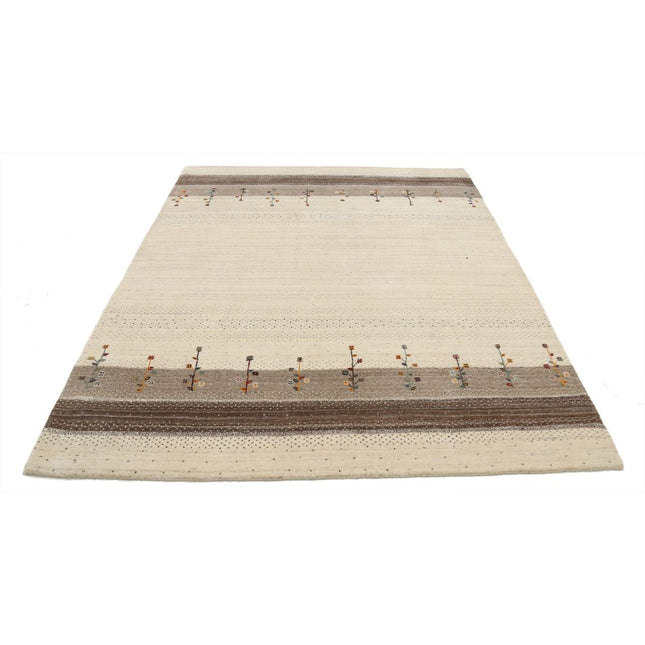 Modren 5' 10" X 7' 10" Wool Hand-Knotted Rug 5' 10" X 7' 10" (178 X 239) / Ivory / Brown