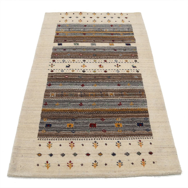 Modren 3' 0" X 5' 1" Wool Hand-Knotted Rug 3' 0" X 5' 1" (91 X 155) / Ivory / Brown