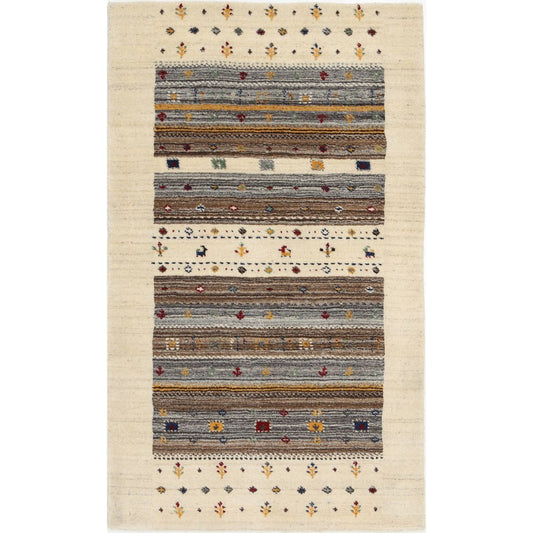 Modren 3' 0" X 5' 1" Wool Hand-Knotted Rug 3' 0" X 5' 1" (91 X 155) / Ivory / Brown