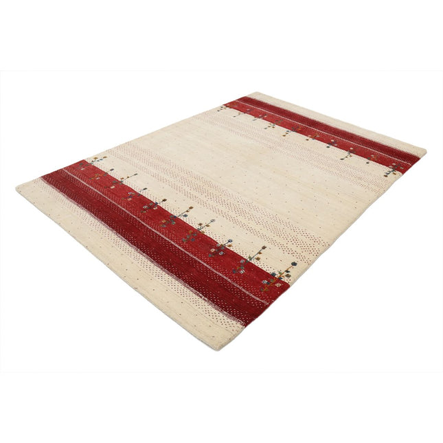 Modren 5' 3" X 7' 5" Wool Hand-Knotted Rug 5' 3" X 7' 5" (160 X 226) / Ivory / Red