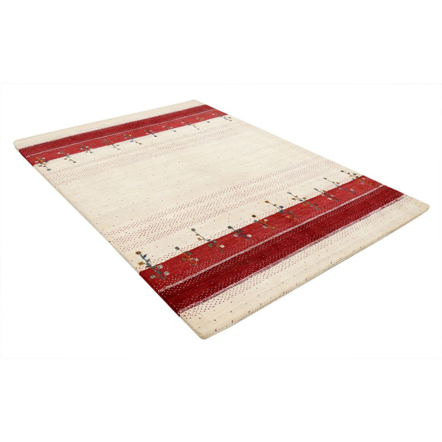 Modren 5' 3" X 7' 5" Wool Hand-Knotted Rug 5' 3" X 7' 5" (160 X 226) / Ivory / Red
