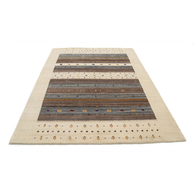 Modren 5' 8" X 7' 11" Wool Hand-Knotted Rug 5' 8" X 7' 11" (173 X 241) / Ivory / Brown
