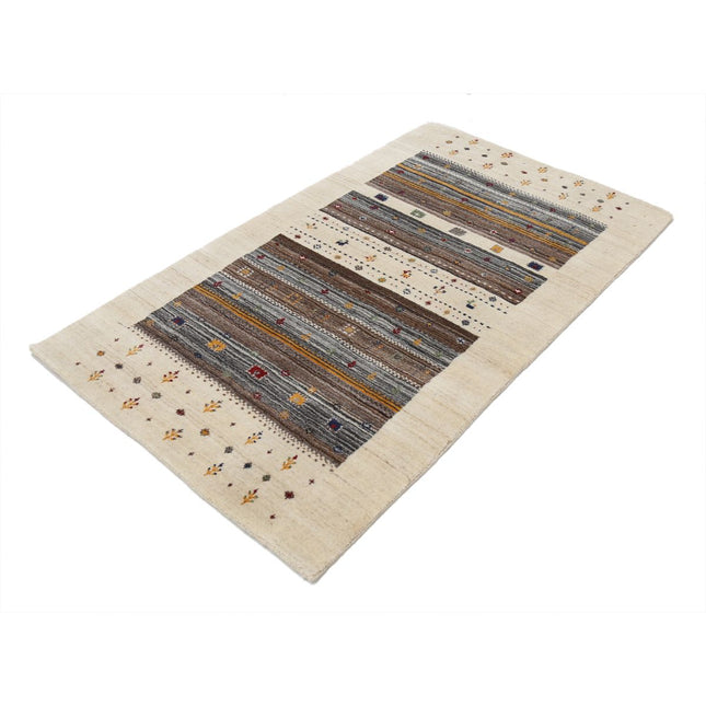 Modren 3' 0" X 5' 2" Wool Hand-Knotted Rug 3' 0" X 5' 2" (91 X 157) / Ivory / Brown