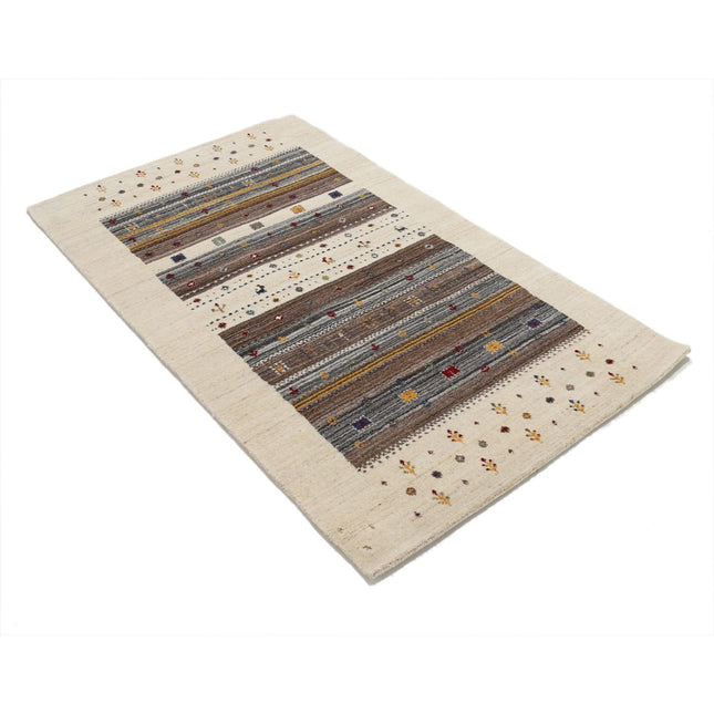 Modren 3' 1" X 5' 3" Wool Hand-Knotted Rug 3' 1" X 5' 3" (94 X 160) / Ivory / Brown