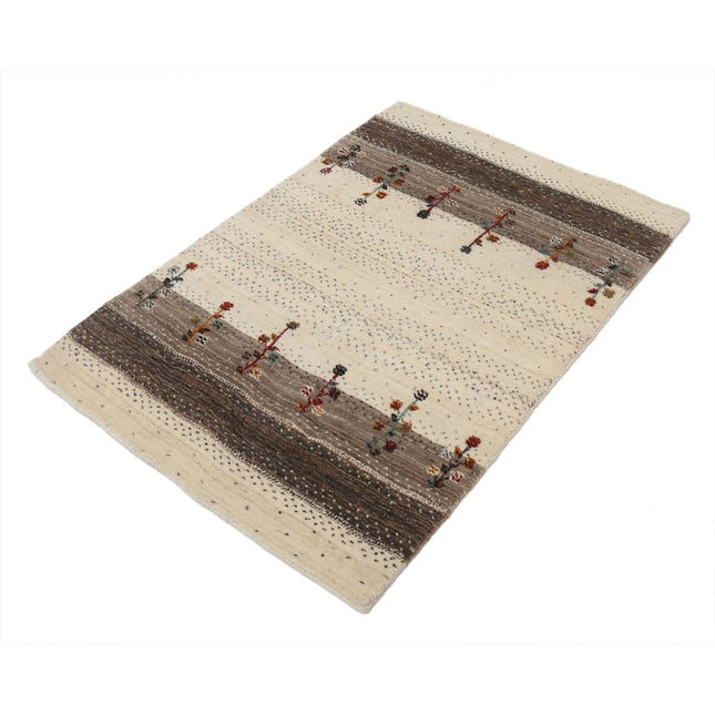 Modren 2' 10" X 3' 11" Wool Hand-Knotted Rug 2' 10" X 3' 11" (86 X 119) / Ivory / Brown