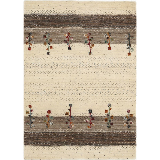 Modren 2' 10" X 3' 11" Wool Hand-Knotted Rug 2' 10" X 3' 11" (86 X 119) / Ivory / Brown