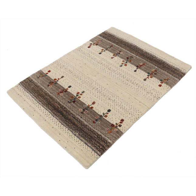 Modren 2' 11" X 3' 11" Wool Hand-Knotted Rug 2' 11" X 3' 11" (89 X 119) / Ivory / Brown