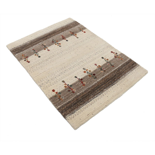 Modren 2' 11" X 3' 11" Wool Hand-Knotted Rug 2' 11" X 3' 11" (89 X 119) / Ivory / Brown