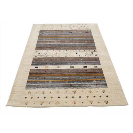 Modren 4' 0" X 5' 11" Wool Hand-Knotted Rug 4' 0" X 5' 11" (122 X 180) / Ivory / Brown