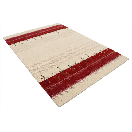 Modren 5' 4" X 7' 5" Wool Hand-Knotted Rug 5' 4" X 7' 5" (163 X 226) / Ivory / Red