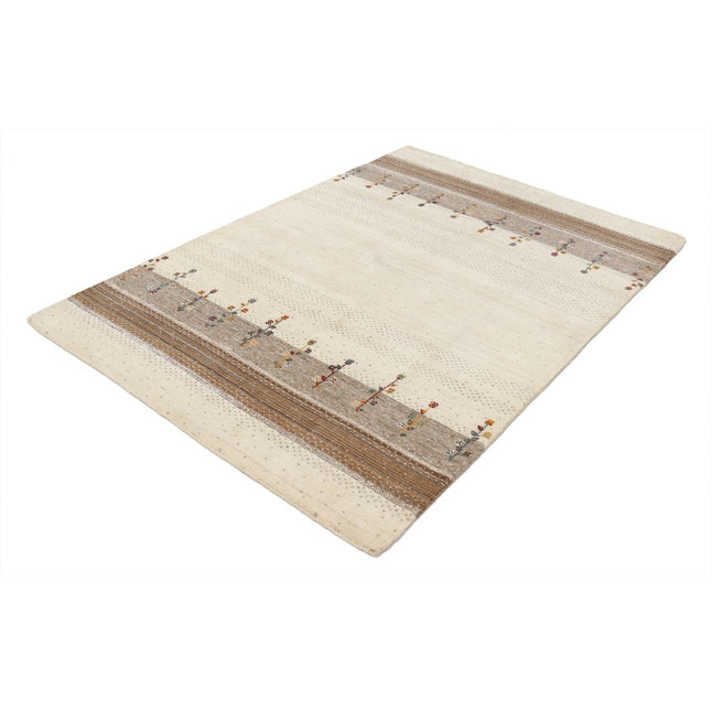 Modren 4' 6" X 6' 4" Wool Hand-Knotted Rug 4' 6" X 6' 4" (137 X 193) / Ivory / Brown