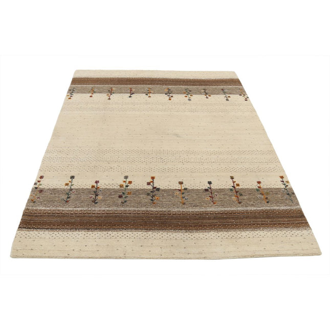 Modren 4' 6" X 6' 4" Wool Hand-Knotted Rug 4' 6" X 6' 4" (137 X 193) / Ivory / Brown