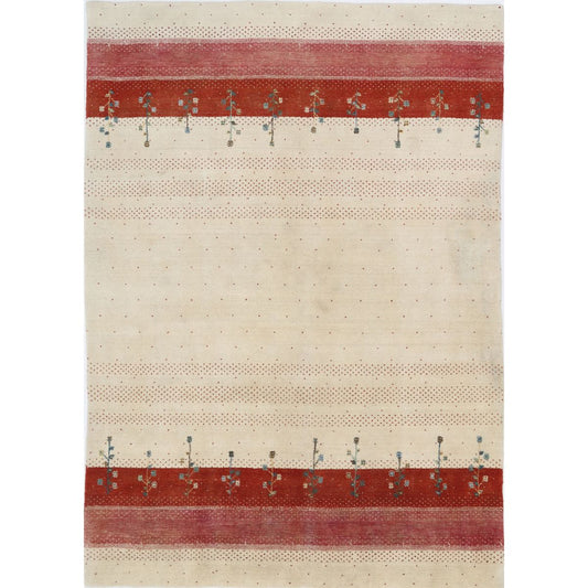 Modren 5' 1" X 7' 4" Wool Hand-Knotted Rug 5' 1" X 7' 4" (155 X 224) / Ivory / Red