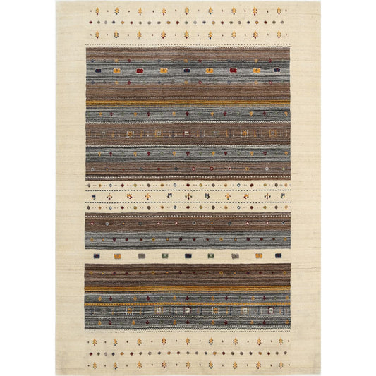 Modren 5' 6" X 7' 10" Wool Hand-Knotted Rug 5' 6" X 7' 10" (168 X 239) / Ivory / Brown