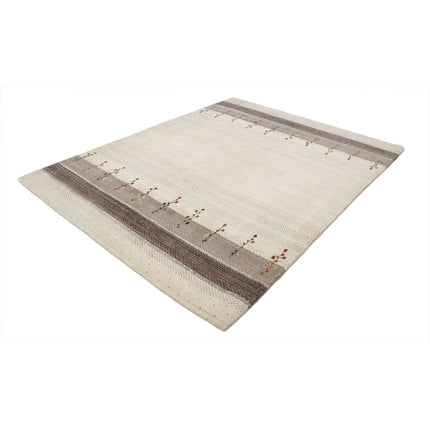 Modren 6' 5" X 8' 1" Wool Hand-Knotted Rug 6' 5" X 8' 1" (196 X 246) / Ivory / Brown