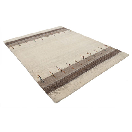 Modren 6' 5" X 8' 1" Wool Hand-Knotted Rug 6' 5" X 8' 1" (196 X 246) / Ivory / Brown