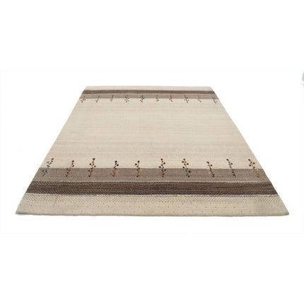 Modren 6' 5" X 8' 1" Wool Hand-Knotted Rug 6' 5" X 8' 1" (196 X 246) / Ivory / Brown