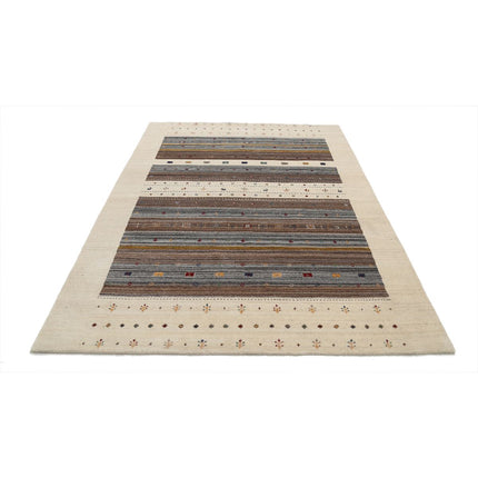 Modren 5' 7" X 7' 10" Wool Hand-Knotted Rug 5' 7" X 7' 10" (170 X 239) / Ivory / Brown