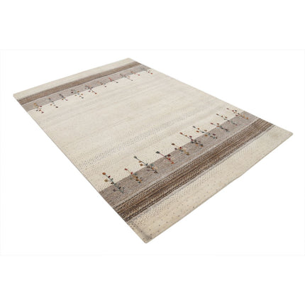 Modren 5' 1" X 7' 7" Wool Hand-Knotted Rug 5' 1" X 7' 7" (155 X 231) / Ivory / Brown