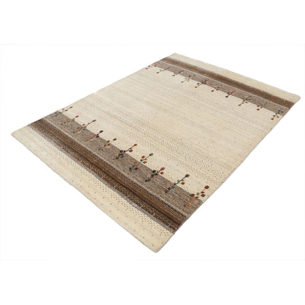 Modren 4' 8" X 6' 4" Wool Hand-Knotted Rug 4' 8" X 6' 4" (142 X 193) / Ivory / Brown