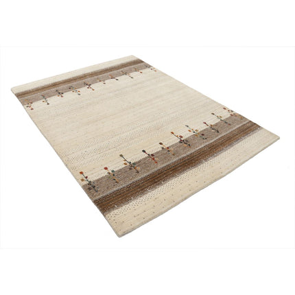 Modren 4' 8" X 6' 4" Wool Hand-Knotted Rug 4' 8" X 6' 4" (142 X 193) / Ivory / Brown