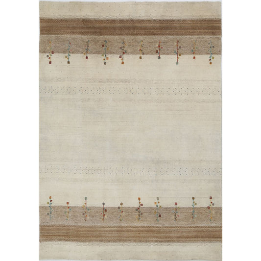 Modren 5' 0" X 7' 3" Wool Hand-Knotted Rug 5' 0" X 7' 3" (152 X 221) / Ivory / Brown