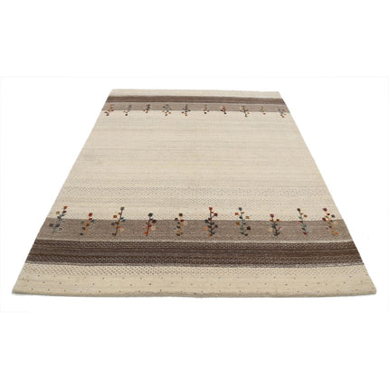 Modren 5' 4" X 7' 6" Wool Hand-Knotted Rug 5' 4" X 7' 6" (163 X 229) / Ivory / Brown