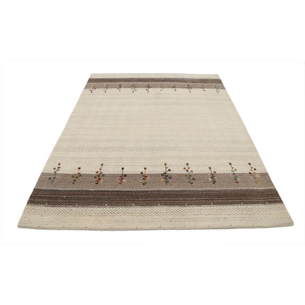 Modren 5' 8" X 8' 0" Wool Hand-Knotted Rug 5' 8" X 8' 0" (173 X 244) / Ivory / Brown