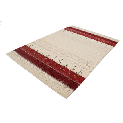 Modren 5' 4" X 7' 6" Wool Hand-Knotted Rug 5' 4" X 7' 6" (163 X 229) / Ivory / Red