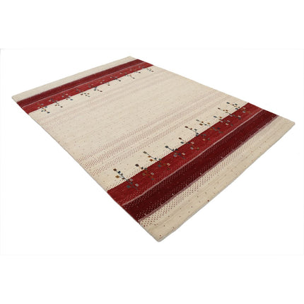 Modren 5' 4" X 7' 6" Wool Hand-Knotted Rug 5' 4" X 7' 6" (163 X 229) / Ivory / Red