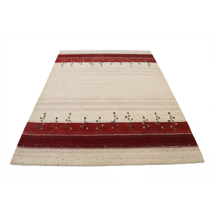 Modren 5' 4" X 7' 6" Wool Hand-Knotted Rug 5' 4" X 7' 6" (163 X 229) / Ivory / Red