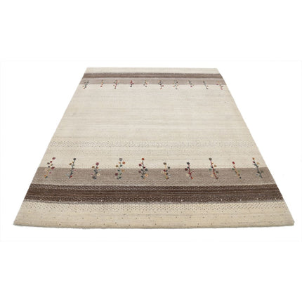 Modren 5' 3" X 7' 6" Wool Hand-Knotted Rug 5' 3" X 7' 6" (160 X 229) / Ivory / Brown