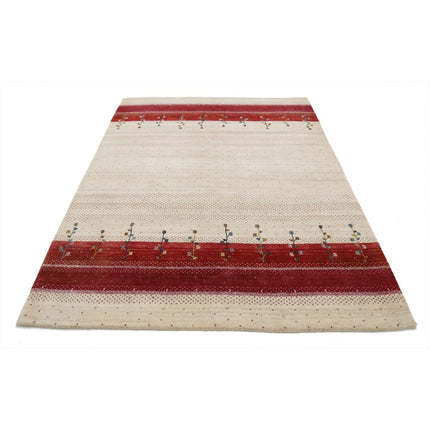 Modren 5' 3" X 7' 7" Wool Hand-Knotted Rug 5' 3" X 7' 7" (160 X 231) / Ivory / Red