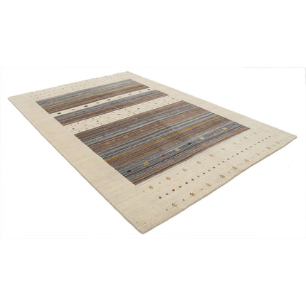 Modren 6' 7" X 9' 10" Wool Hand-Knotted Rug 6' 7" X 9' 10" (201 X 300) / Ivory / Brown