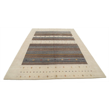 Modren 6' 7" X 9' 10" Wool Hand-Knotted Rug 6' 7" X 9' 10" (201 X 300) / Ivory / Brown