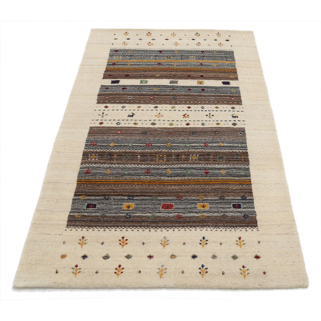 Modren 3' 0" X 5' 2" Wool Hand-Knotted Rug 3' 0" X 5' 2" (91 X 157) / Ivory / Brown