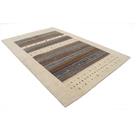 Modren 6' 7" X 9' 9" Wool Hand-Knotted Rug 6' 7" X 9' 9" (201 X 297) / Ivory / Brown