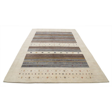 Modren 6' 5" X 9' 8" Wool Hand-Knotted Rug 6' 5" X 9' 8" (196 X 295) / Ivory / Brown