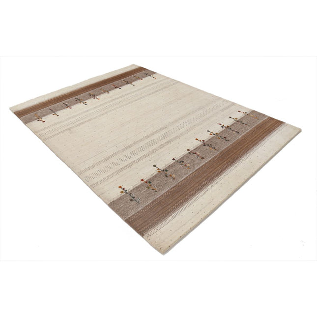 Modren 5' 5" X 7' 5" Wool Hand-Knotted Rug 5' 5" X 7' 5" (165 X 226) / Ivory / Brown