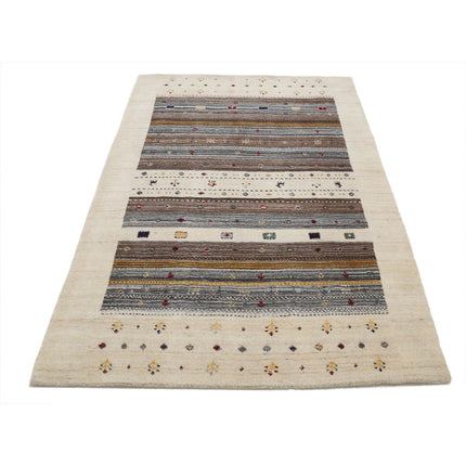 Modren 3' 11" X 5' 10" Wool Hand-Knotted Rug 3' 11" X 5' 10" (119 X 178) / Ivory / Brown
