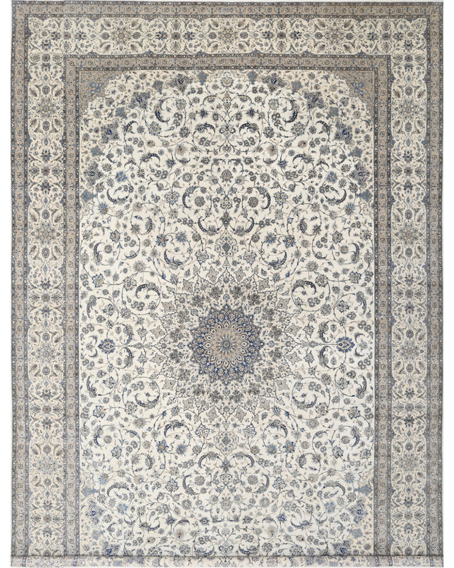 Nain 16' 3" X 25' 6" Hand Knotted Wool & Silk Rug 16' 3" X 25' 6" (495 X 777) / Ivory / Wool & Silk