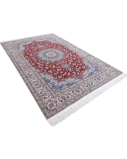Nain 6' 8" X 10' 0" Hand Knotted Wool & Silk Rug 6' 8" X 10' 0" (203 X 305) / Red / Wool & Silk