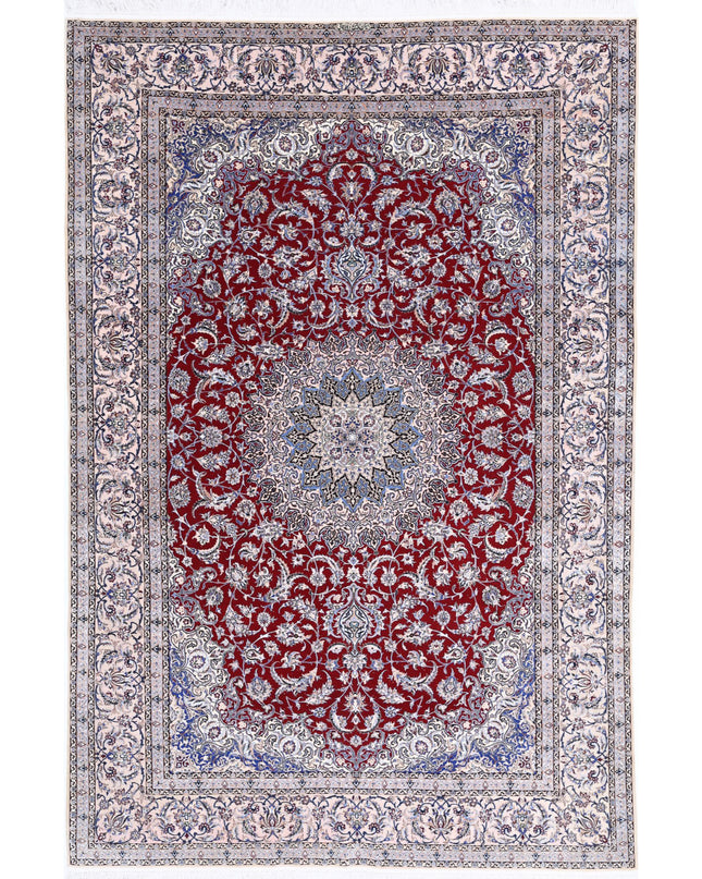 Nain 6' 8" X 10' 0" Hand Knotted Wool & Silk Rug 6' 8" X 10' 0" (203 X 305) / Red / Wool & Silk