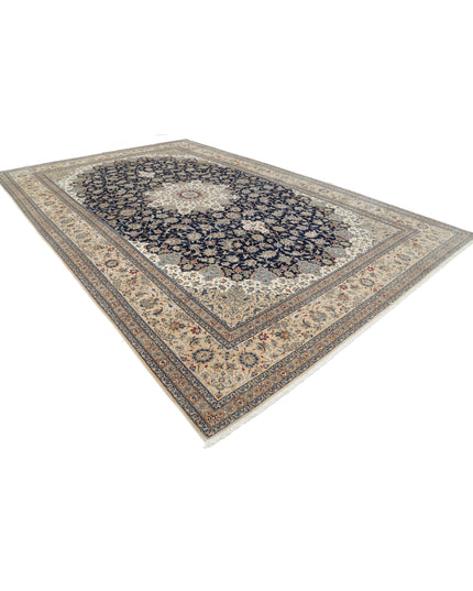 Nain 10' 6" X 16' 2" Hand Knotted Wool & Silk Rug 10' 6" X 16' 2" (320 X 493) / Blue / Wool & Silk