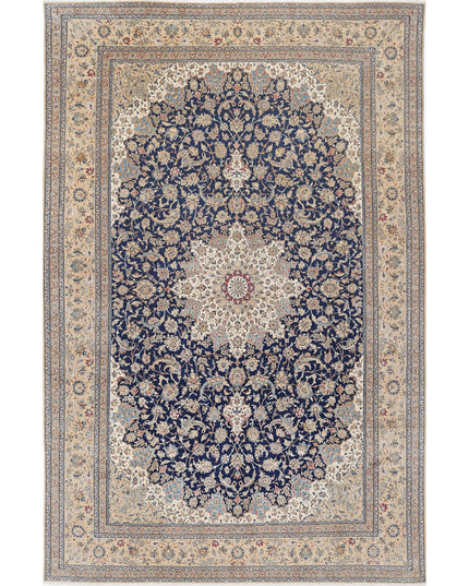 Nain 10' 6" X 16' 2" Hand Knotted Wool & Silk Rug 10' 6" X 16' 2" (320 X 493) / Blue / Wool & Silk