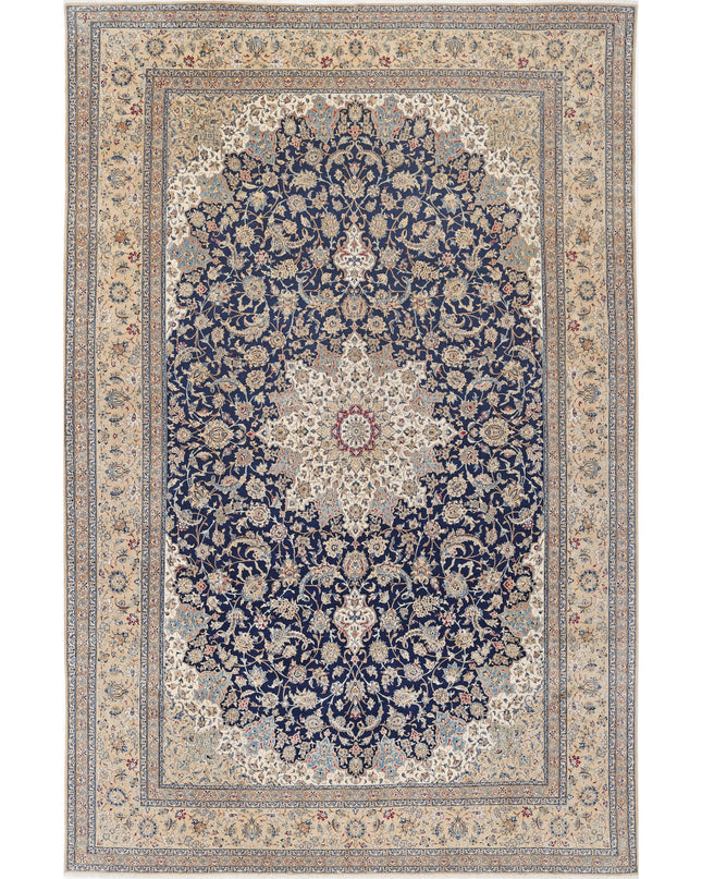 Nain 10' 6" X 16' 2" Hand Knotted Wool & Silk Rug 10' 6" X 16' 2" (320 X 493) / Blue / Wool & Silk