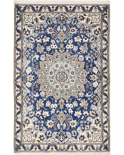 Nain 2' 9" X 4' 5" Hand Knotted Wool & Silk Rug 2' 9" X 4' 5" (84 X 135) / Blue / Wool & Silk