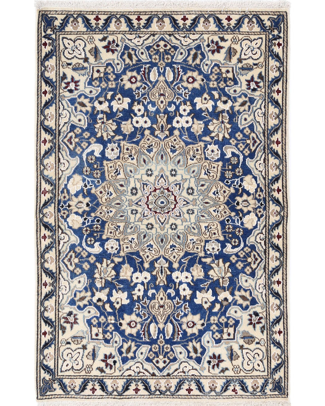 Nain 2' 9" X 4' 5" Hand Knotted Wool & Silk Rug 2' 9" X 4' 5" (84 X 135) / Blue / Wool & Silk