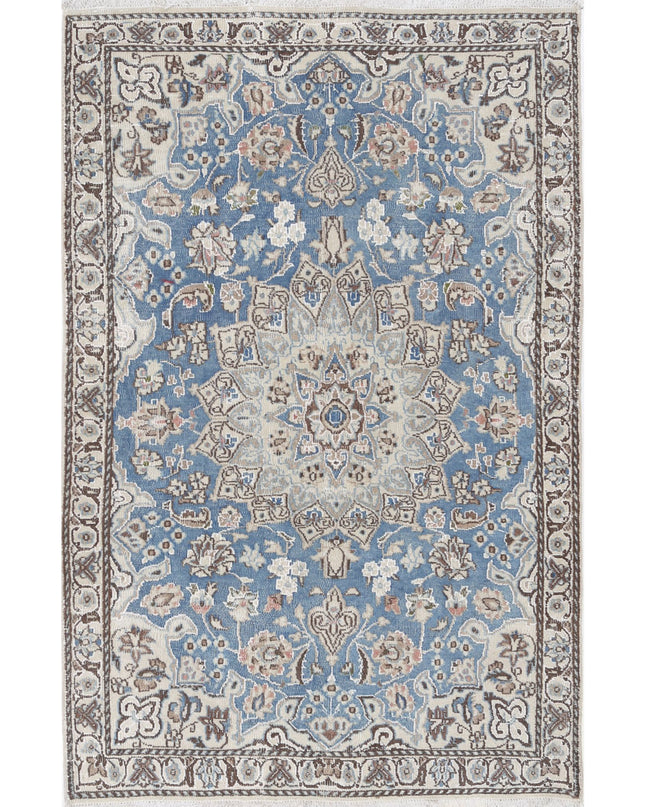 Nain 2' 11" X 4' 6" Hand Knotted Wool & Silk Rug 2' 11" X 4' 6" (89 X 137) / Blue / Wool & Silk