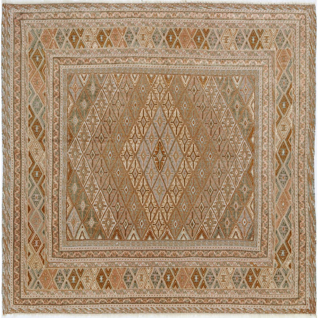 Nakhunak Kilim Hand-Woven Wool Kilim IVA0001250 - Natalia Rugs
